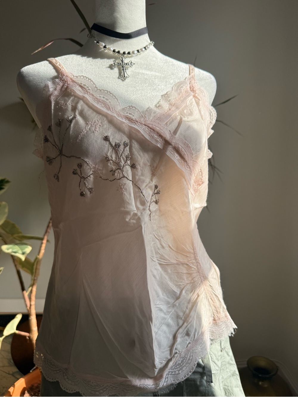 Stunning Y2k Baletcore Soft Girl Lace-Trim Powder Pink Camisole - Picture 3 of 8